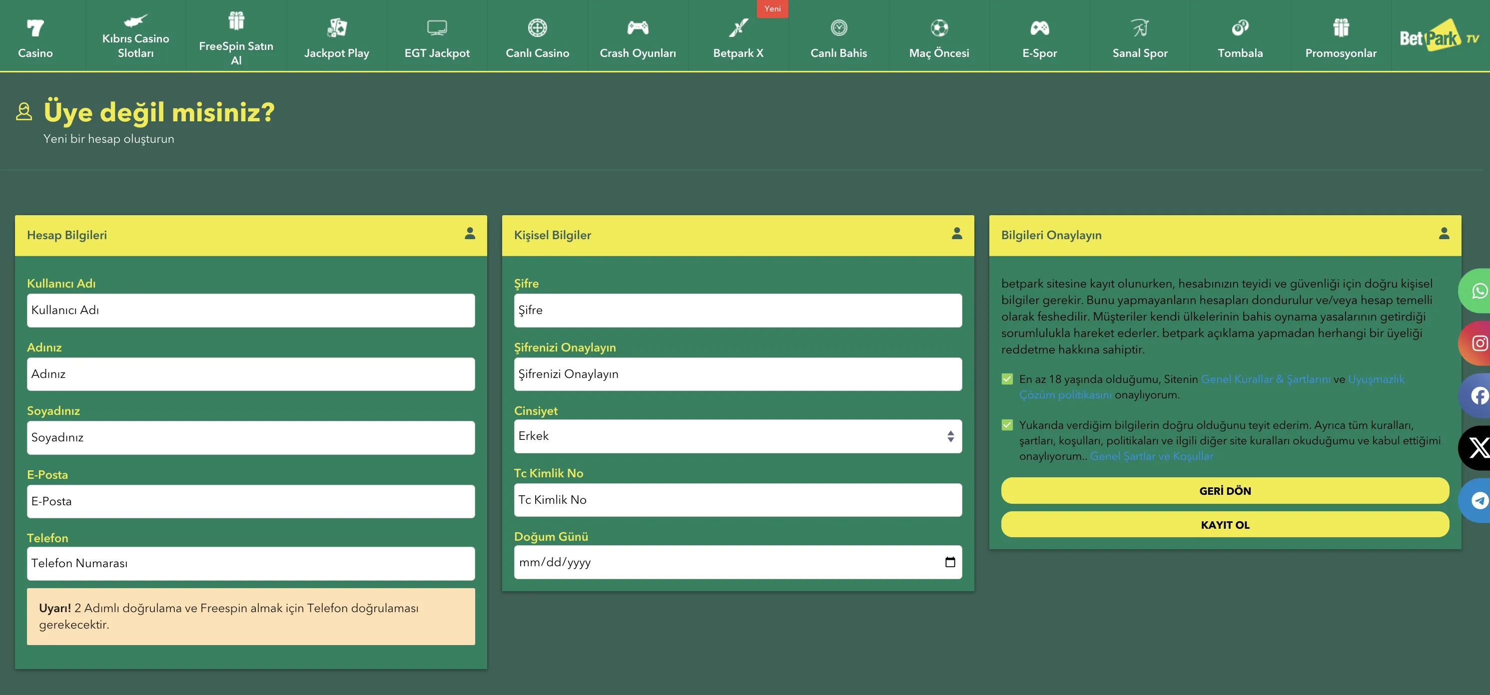 BetPark kayıt olma